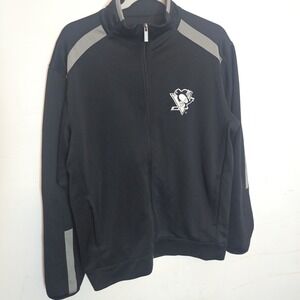 Antigua Track Jacket Mens Medium Black Pittsburgh Penguins NHL Lightweight Zip